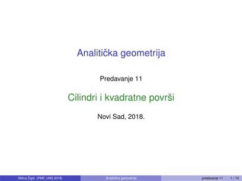 Analiticka geometrijaˇCilindar – deﬁnicija Cilindar je površ u .